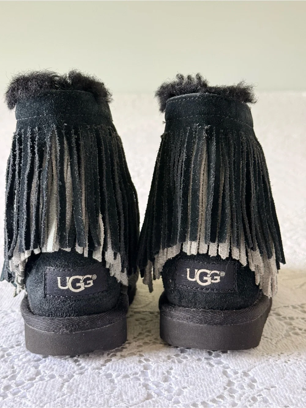 UGG Black Suede Fringe Ankle Boots infant toddler size‎ 8